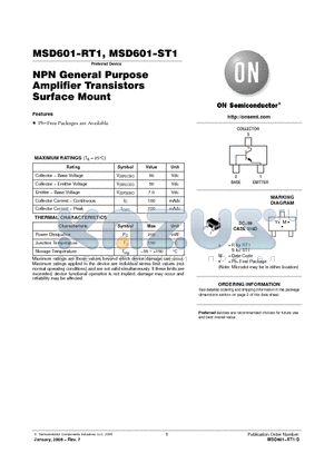 MSD-601ST1G datasheet - NPN General Purpose Amplifier Transistors Surface Mount