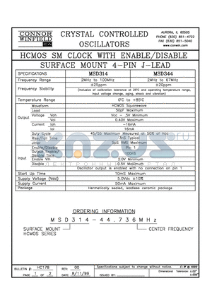 MSD314 datasheet - HCMOS SM CLOCK WITH ENABLE/DISABLE