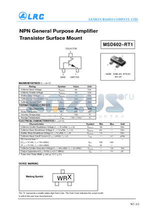 MSD602-RT1 datasheet - NPN General Purpose Amplifier Transistor Surface Mount