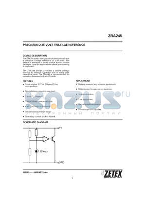 ZRA245N803 datasheet - PRECISION 2.45 VOLT VOLTAGE REFERENCE