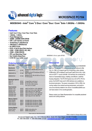 MSEBX945 datasheet - Duo / Core Solo 1.06GHz - 1.50GHz