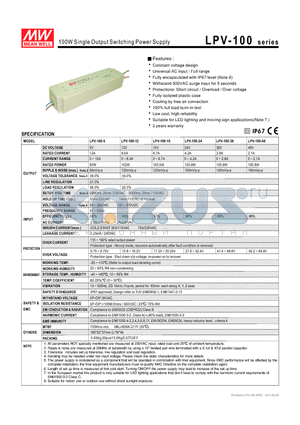 LPV-100-12 datasheet - 100W Single Output Switching Power Supply