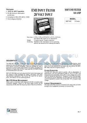 MSF-461/ES datasheet - EMI INPUT FILTER 28 VOLT INPUT