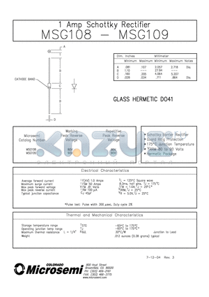 MSG109 datasheet - 1 AMP SCHOTTKY RECTIFIER