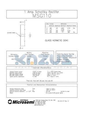 MSG110 datasheet - 1 Amp Schottky Rectifer
