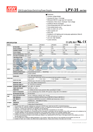 LPV-35-36 datasheet - 35W Single Output Switching Power Supply