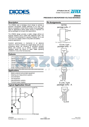 ZRB500F03TA datasheet - PRECISION 5V MICROPOWER VOLTAGE REFERNCE