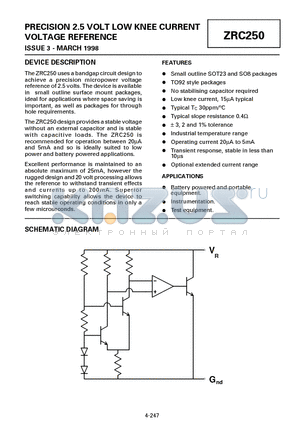 ZRC250N803 datasheet - PRECISION 2.5 VOLT LOW KNEE CURRENT VOLTAGE REFERENCE