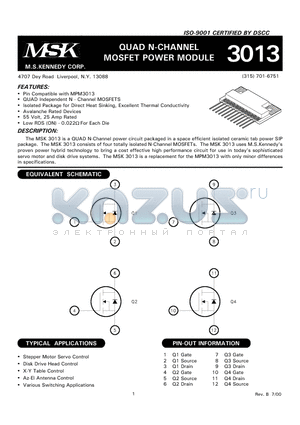 MSK3013 datasheet - QUAD N-CHANNEL MOSFET POWER MODULE