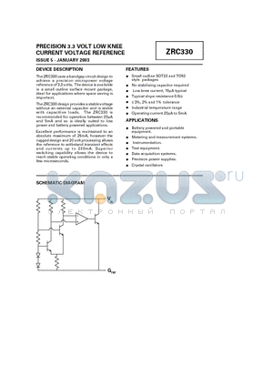 ZRC330F02 datasheet - PRECISION 3.3 VOLT LOW KNEE CURRENT VOLTAGE REFERENCE