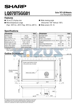 LQ070T5GG01 datasheet - Color TFT-LCD Module(Car Navigation)