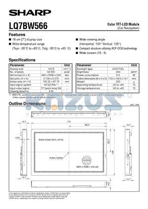 LQ7BW566 datasheet - Color TFT-LCD Module(Car Navigation)