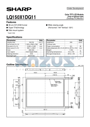 LQ150X1DG11 datasheet - Color TFT-LCD Module[High brightness type](Desktop PC/Monitor)