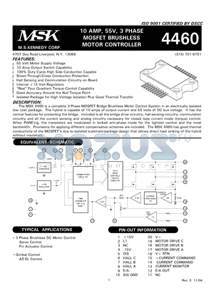 MSK4460G datasheet - 10 AMP, 55V, 3 PHASE MOSFET BRUSHLESS MOTOR CONTROLLER