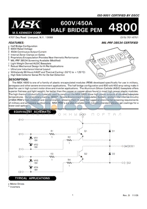 MSK4800 datasheet - 600V/450A HALF BRIDGE PEM