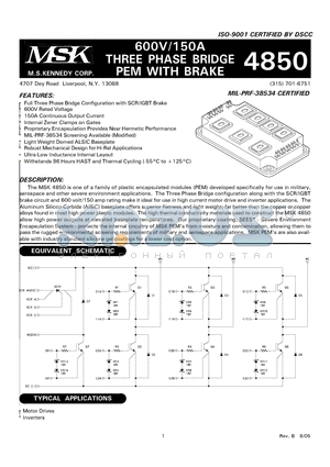 MSK4850H datasheet - 600V/150A THREE PHASE BRIDGE PEM WITH BRAKE