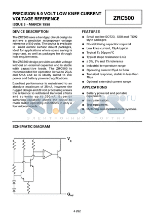 ZRC500R01 datasheet - PRECISION 5.0 VOLT LOW KNEE CURRENT VOLTAGE REFERENCE
