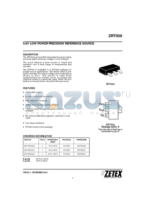 ZRT050GA1 datasheet - 4.9V LOW POWER PRECISION REFERENCE SOURCE