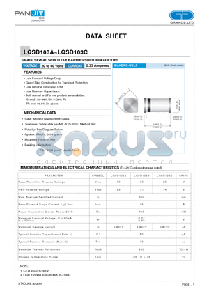 LQSD103A datasheet - SMALL SIGNAL SCHOTTKY BARRIES SWITCHING DIODES