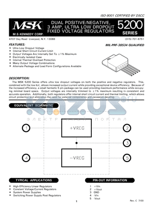 MSK5200TU datasheet - DUAL POSITIVE/NEGATIVE 3 AMP, ULTRA LOW DROPOUT FIXED VOLTAGE REGULATORS