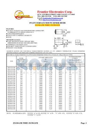 ZS160-LFR datasheet - 1WATT SURFACE MOUNT ZENER DIODE