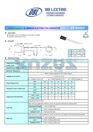 ZS1A100LC datasheet - ALUMINIUM ELECTROLYTIC CAPACITOR