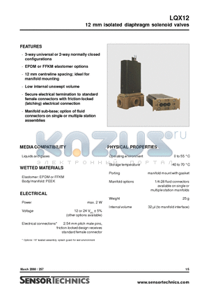 LQX122W12EPFS000 datasheet - 12 mm isolated diaphragm solenoid valves