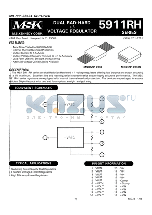 MSK591XHRH datasheet - DUAL RAD HARD /- VOLTAGE REGULATOR