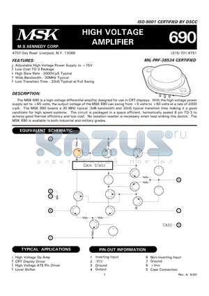 MSK690 datasheet - HIGH VOLTAGE AMPLIFIER