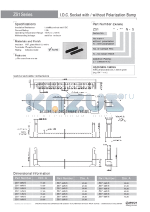 ZS1N-12N-S datasheet - I.D.C. Socket with / without Polarization Bump