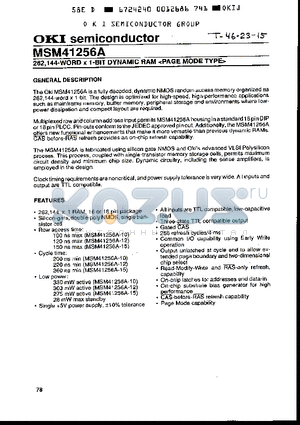 MSM41256A datasheet - 262,144-WORD x 1-BIT DYNAMIC RAM