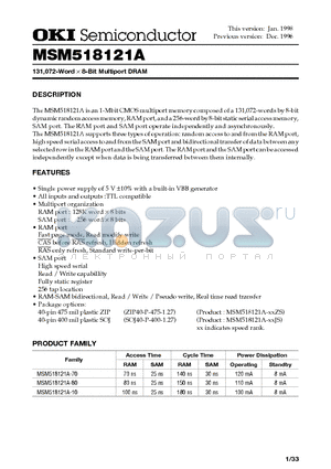 MSM518121A-70ZS datasheet - 131,072-Word X 8-Bit Multiport DRAM