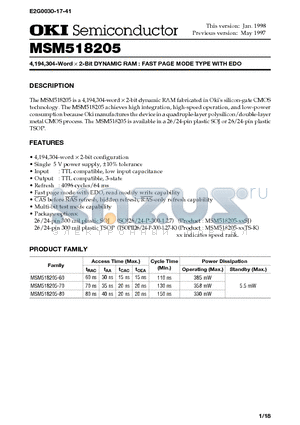 MSM518205-70 datasheet - 4,194,304-Word X 2-Bit DYNAMIC RAM : FAST PAGE MODE TYPE WITH EDO