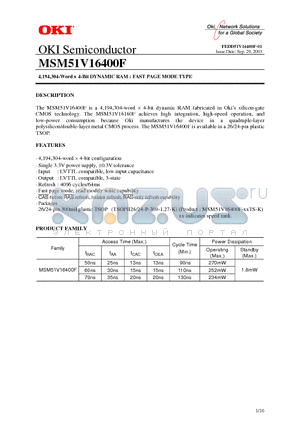 MSM51V16400F datasheet - 4,194,304-Word  4-Bit DYNAMIC RAM : FAST PAGE MODE TYPE