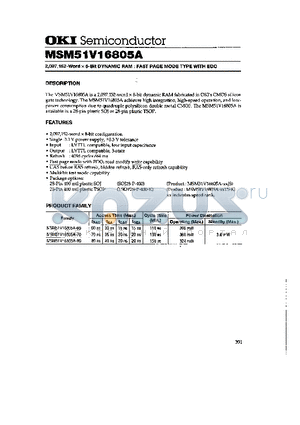 MSM51V16805A datasheet - 2,097,152-Word x 8-Bit DYNAMIC RAM : FAST PAGE MODE TYPE WITH EDO