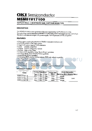 MSM51V17100 datasheet - 16,777,216-Word x 1-Bit DYNAMIC RAM : FAST PAGE MODE TYPE