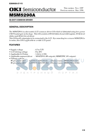 MSM5298A datasheet - 68-DOT COMMON DRIVER