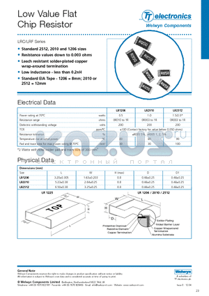 LR1206IR0F datasheet - Low Value Flat Chip Resistor