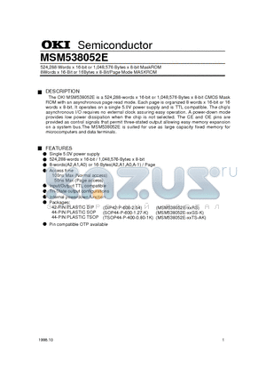 MSM538052E-XXTS-AK datasheet - 524,288-Words x 16-bit or 1,048,576-Bytes x 8-bit MaskROM, 8Words x 16-Bit or 16Bytes x 8-Bit/Page Mode MASKROM