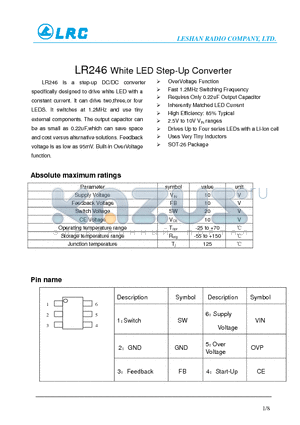 LR246 datasheet - OverVoltage Function Fast 1.2MHz Switching Frequency High Efficiency: 85% Typical