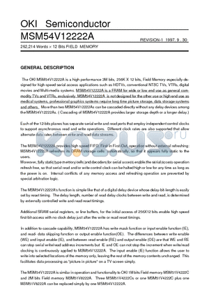 MSM54V12222A datasheet - 262,214 Words x 12 Bits FIELD MEMORY