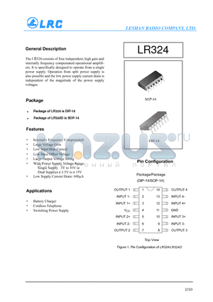 LR324D datasheet - Internally Frequency Compensated Large Voltage Gain