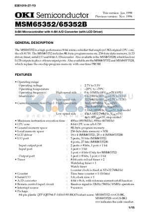 MSM65352 datasheet - 8-Bit Microcontroller with 4-Bit A/D Converter (with LCD Driver)