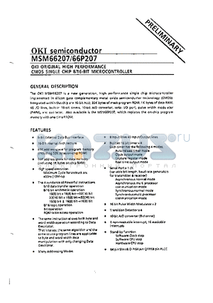 MSM66207 datasheet - OKI ORIGINAL HIGH PERFORMANCE CMOS SINGLE CHIP 8/16-BIT MICROCONTROLLER