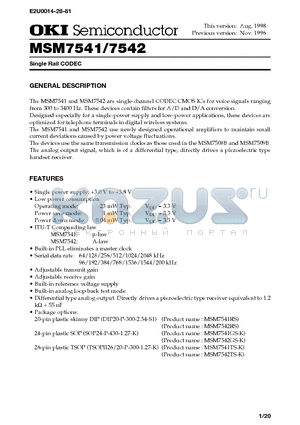 MSM7542 datasheet - Single Rail CODEC