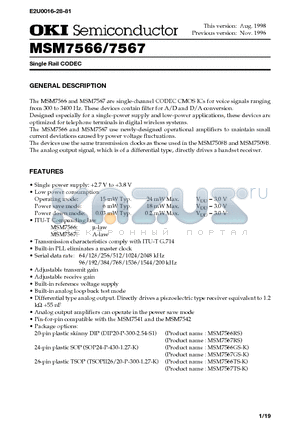 MSM7567GS-K datasheet - Single Rail CODEC