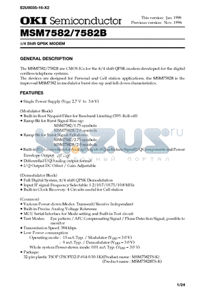 MSM7582B datasheet - pie/4 Shift QPSK MODEM