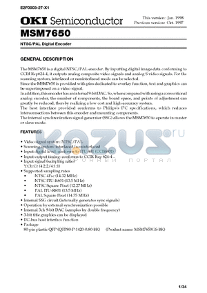 MSM7650 datasheet - NTSC/PAL Digital Encoder