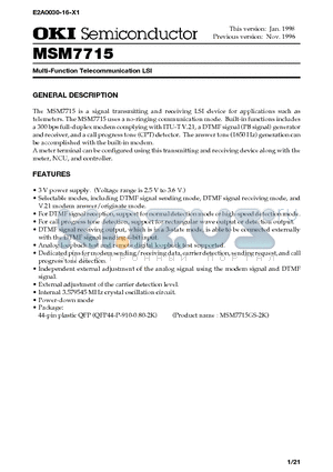 MSM7715 datasheet - Multi-Function Telecommunication LSI