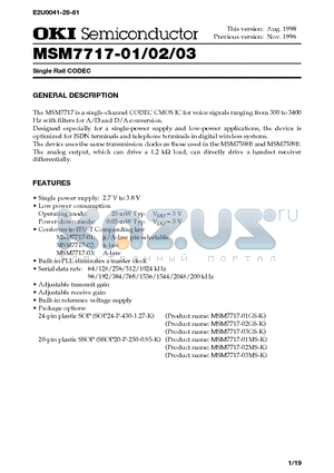 MSM7717-03 datasheet - Single Rail CODEC